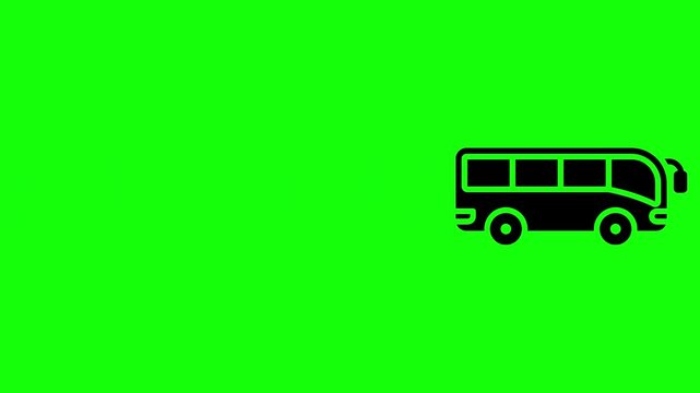 Animated bus icon moving across the screen on a green screen background for video projects