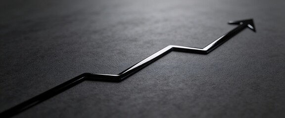 Rising business arrow graph on a dark stone background symbolizing success and financial growth