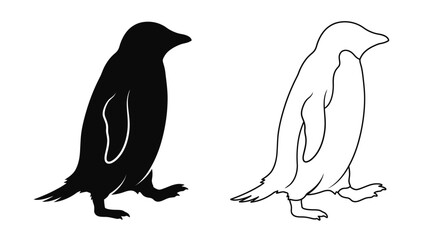 Obraz premium Penguin Silhouette And Outline Black And White Graphic Design