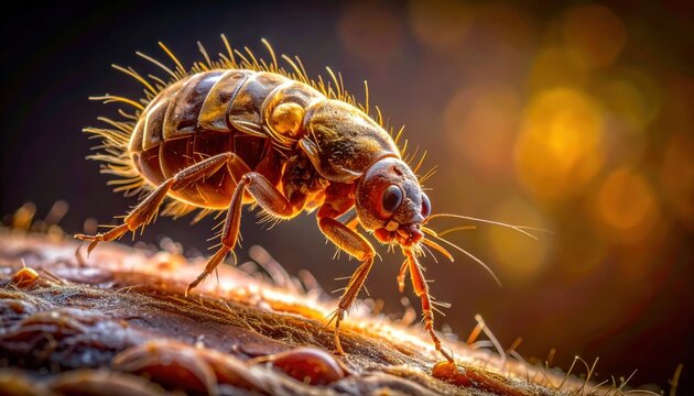 Detailed Macro Shot of a Flea Insect Jumping with Incredible Force on Textured Surface