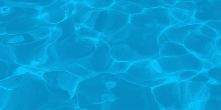 Blue swimming pool water background with bright sun reflections and caustics ripples texture abstract fluid pattern