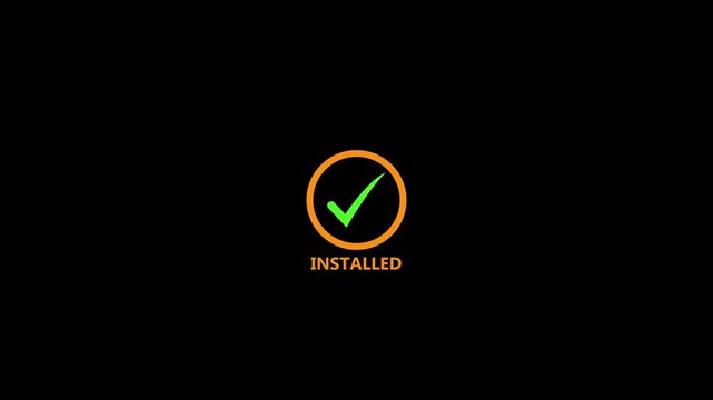 Abstract tick mark icon animation with installed text. Check mark symbol. installed tick mark icon, Motion graphics of Check mark icon animation.4k motion video.