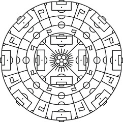 Soccer mandala pattern vector illustration with football field pitch circular geometric line art coloring page graphic ornament © RAKIB
