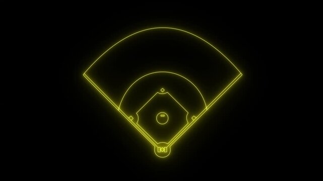 Baseball diamond neon line diagram. Animation of digital baseball field with glowing elements and data visualization Baseball diamond graphic Clipart image isolated on black background 4k video,