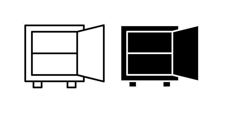 A clean and modern open safe symbol in two styles &mdash; outline and solid black. Ideal for banking apps, security branding, finance platforms, and digital protection design materials.