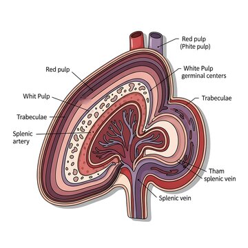 Anatomy of the human spleen internal structure.