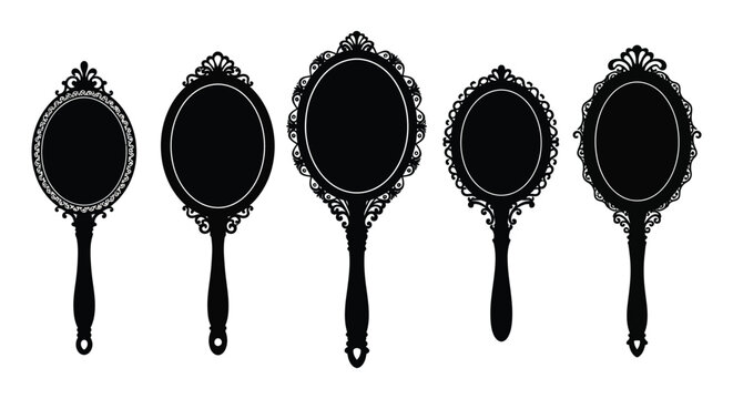 Ornate Hand Mirrors Collection Black Silhouette