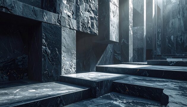 Striking Geometric Basalt Columns Arranged in a Dramatic Modern Architectural Pattern