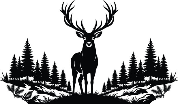 Deer in forest silhouette