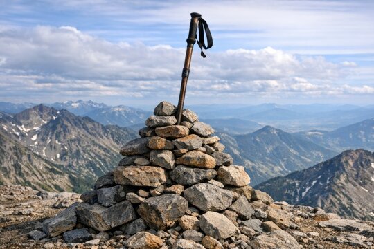 A cross placed on top of a pile of rocks, possibly in a desert or wilderness setting