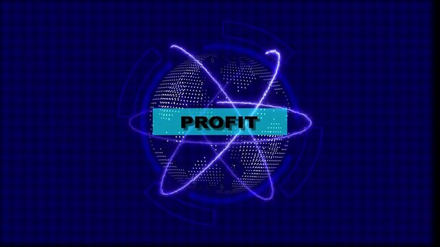 Futuristic Profit concept. Glowing holographic planet earth digital network with collaboration, innovation and corporate leadership. Business, technology and global connection background.