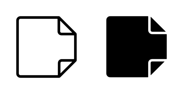 Document Icon Set, Blank Paper Symbol, Vector File Representation, Simple Outline and Solid Black Styles