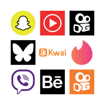 Assortment of pure black flat vector UI symbols. This monochrome silhouette bundle features unique tech and digital network logos without duplicates, optimized for clean and modern interface design.