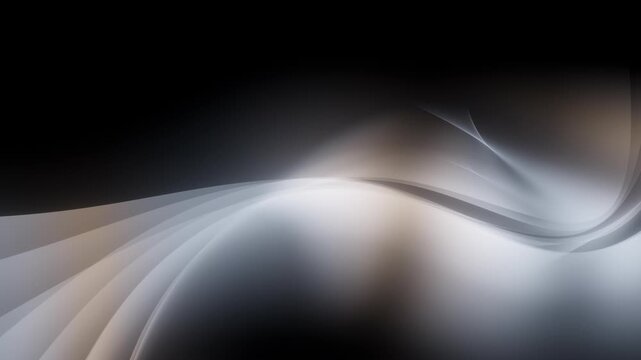Abstract smooth glowing wave with warm and cool tones flowing across dark background. Elegant translucent curves and fine light lines create depth and luxury. Ideal for technology and premium design.