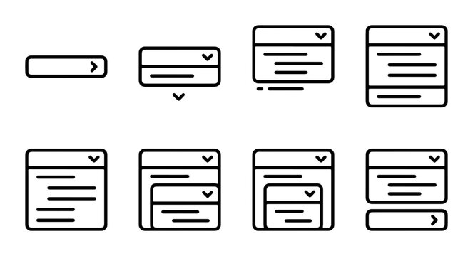 Dropdown Menu Icons Set, User Interface Elements, Web Design Navigation Controls, Select Options Graphics, Vector UI Components