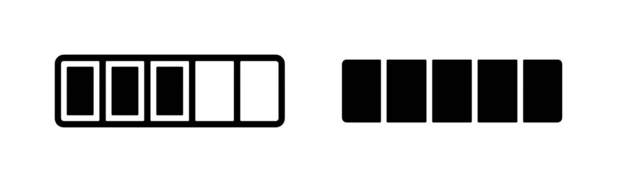 Progress Bar Icons, Loading Indicators, Status Bars, UI Elements, Black and White Vector Graphics for Web Design and App Development