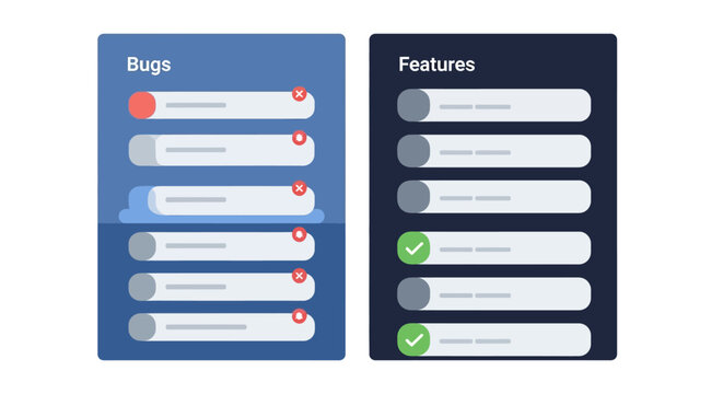 Software Development Dashboard UI Concept for Bug Tracking and Feature Backlog Management