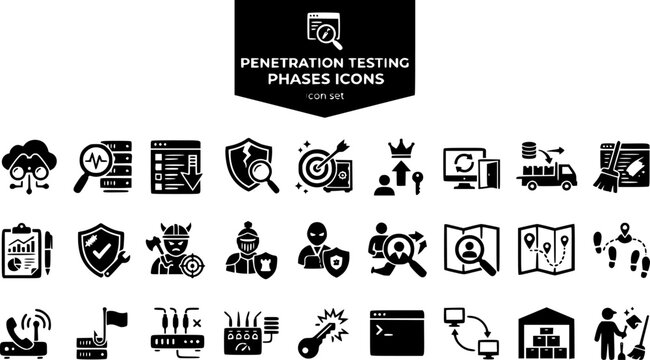 Penetration Testing Phases Icon Set Reconnaissance Scanning Enumeration Vulnerability Exploitation Privilege Escalation Persistence Lateral Movement Data Exfil Red Team Blue Team Purple Team 25 Icons 