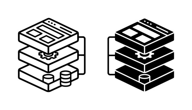 Isometric Database Layers Icon Set, Data Storage and Server Stack Vector Graphics, Cloud Computing and Network Architecture Concepts