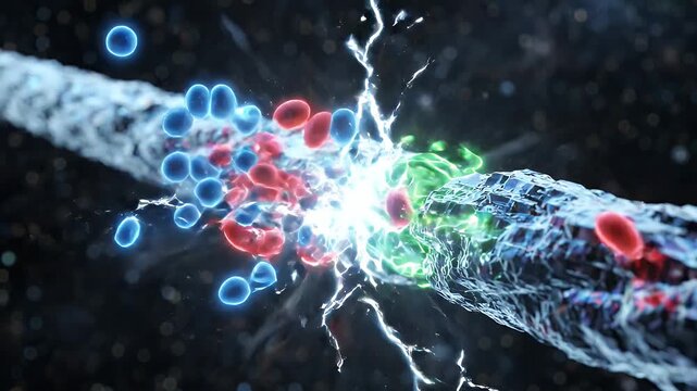 Quantum Dot Nanowire Electrical Current Animation - This visualization depicts a quantum dot within a nanowire, illustrating the flow of electrical current and a quantum effect.