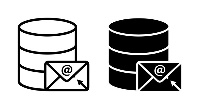 Database icons with email symbol, data storage and communication, digital information and contact, vector graphics for technology and business
