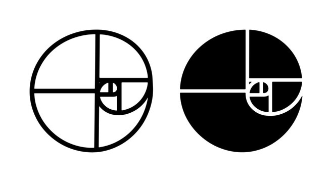 Golden Ratio Spiral Vector Icons, Fibonacci Sequence Geometric Design, Mathematical Proportion Symbols, Science and Art Concepts, Black and White Graphic Elements