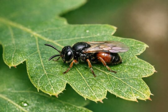 Close-up of a bee sitting on a leaf