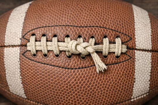 A high-angle view of a football on a table, perfect for sports-themed designs or editorials