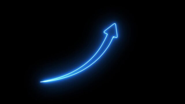 Glowing neon curved graph with arrow sign , neon business graph chart arrow sign ,neon arrow rising animation .Business line arrow, improvement, business strategy, arrow rising up sign . 4k animation.