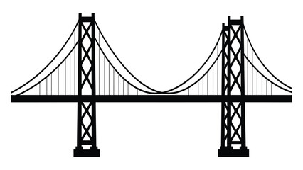 Suspension bridge silhouette stands as a bold structural icon against a clean white background. © Sadee Girl