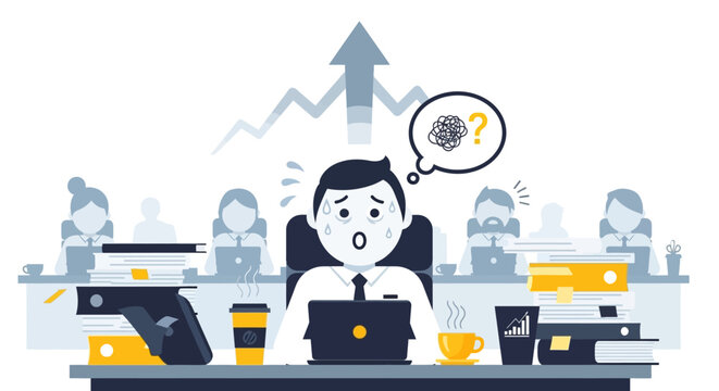Businessman at office desk stressed.