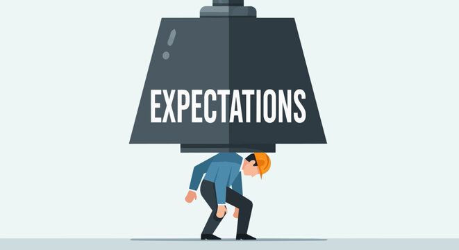 Businessman carrying heavy expectation weight.