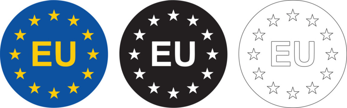 European Union EU Badge Logo Set in Color Black and Outline Style Icon Collection