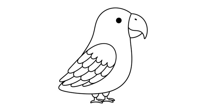 Parrot, simple line drawing, white background, illustration