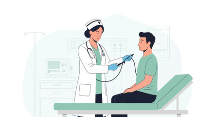 Fototapeta premium Doctor examining patient with stethoscope in clinic, healthcare illustration