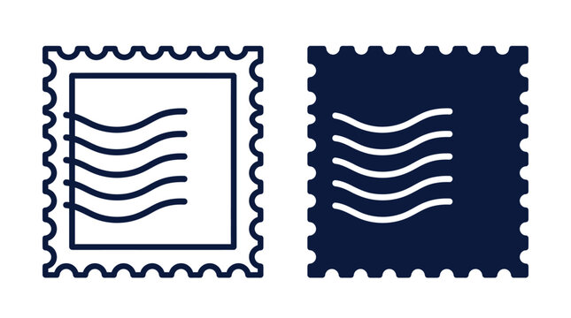 Minimalist vector illustration of two postage stamps featuring simple wavy line patterns in dark blue