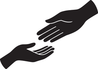 Obraz premium Simple black silhouette of two hands reaching out to each other representing help, support, connection, and unity on also transparent background