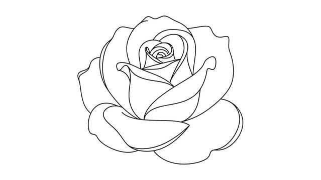 Rose bloom with one flower, isolated on a transparent background, single line