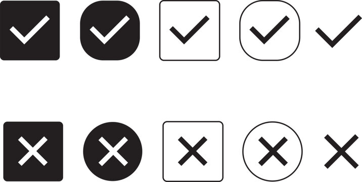 Checkmark And Cross Icons Black And White Vector Set