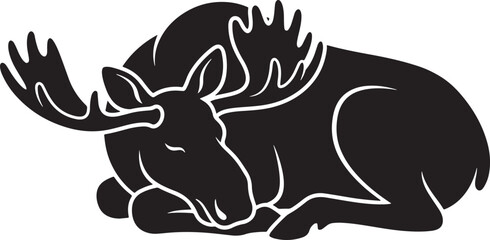 Naklejka premium Moose lying down sleeping with large antlers on white background