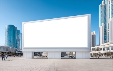 Obraz premium Empty Advertising Space on Urban Plaza Wall Under Clear Sky