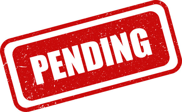 A red stamp with the word pending in white letters on a white background