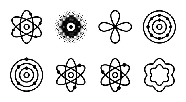 Atomic Structure Icons, Bohr Model Illustrations, Electron Cloud Diagrams, Scientific Symbols, Chemistry Education Graphics, Physics Concepts, Vector Set