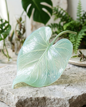 Translucent silicone leaf on soft natural background as biomaterial concept .generative AI