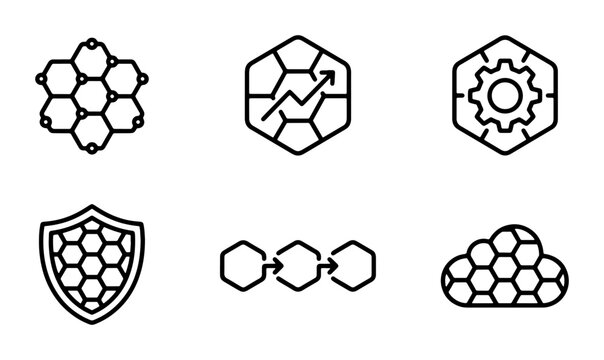 Hexagonal Icon Set: Technology, Security, Data, Network, Growth, Cloud, Process, Engineering
