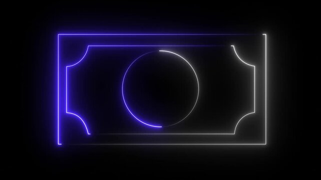 Glowing neon line bank note dollar icon isolated on black background. dollar banknote icon. stacked dollar bills representing finance, banking, savings, and economic wealth concept.