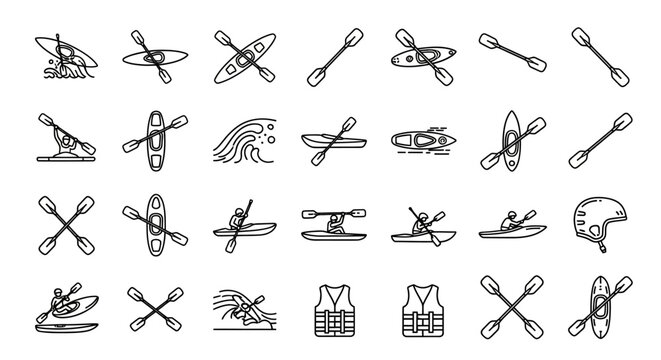 Collection of various kayak oars icons.