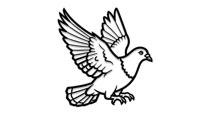 Fototapeta premium A black and white flying pigeon bird line isolated on a transparent background