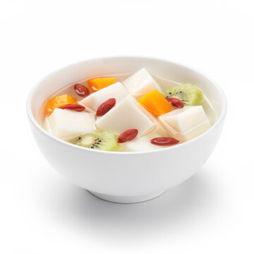 Xing Ren Dou Fu Almond Tofu Dessert Isolated on White Background Square Composition Studio Shot