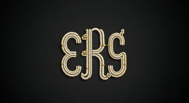 The letters ers formed by twisted beige nautical rope isolated on a transparent background
